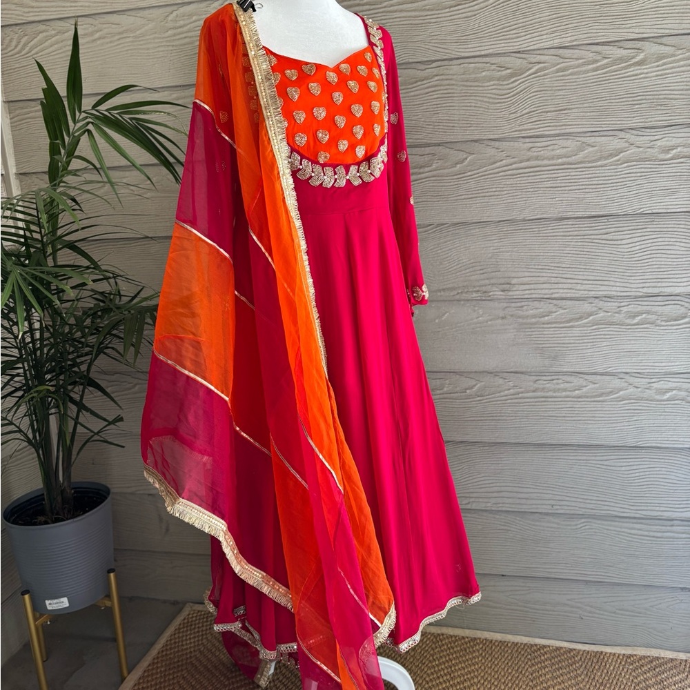 Vibrant Pink and Orange Anarkali Suit